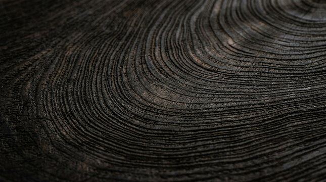 Dark Carbonized Charred Wood Rings Macro Texture Background