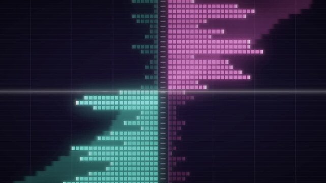Trading order book depth ladder with green bid and red ask rows updating, stock market and crypto finance background, seamless loop in rich aqua tones