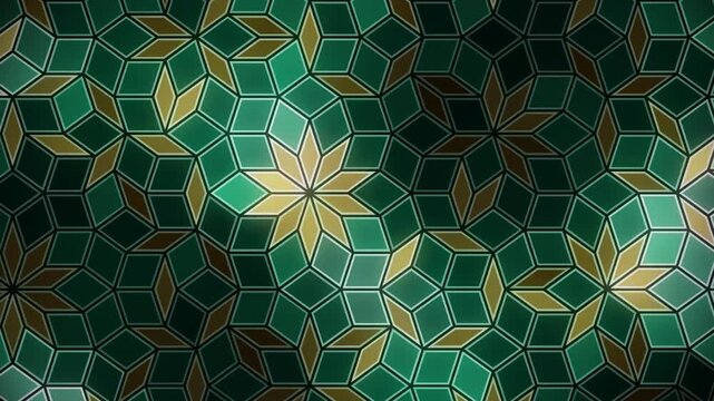 Penrose Aperiodic Rhombus Tiling Geometric Mosaic Background Seamless Loop in deep emerald tones