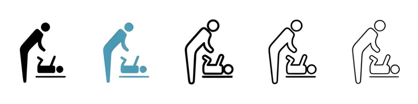 Changing table sign icon set. Baby diaper change table vector icon in black filled and outlined style. Thin line customizable illustration. Symbol. Vector isolated outline drawing. Editable stroke