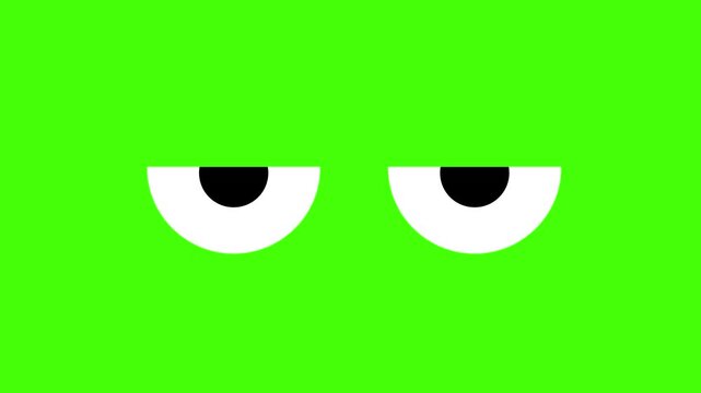Funny animated cartoon eyes looking side to side on green screen background. Cute rolling eyes motion graphic overlay for funny videos and animation.