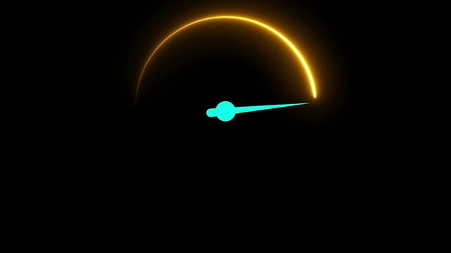 Glowing neon speedometer concept on the transparent background.  neon line Digital speed meter animation. Animation of 4k video. 
