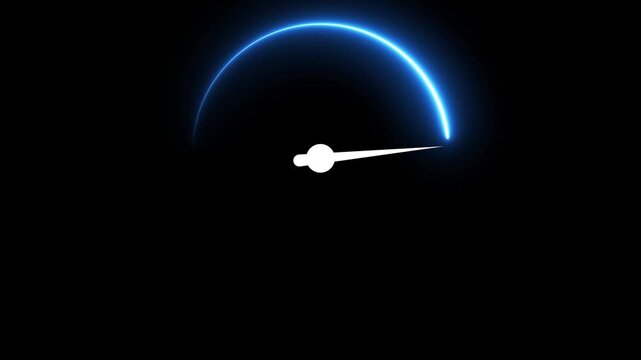 Glowing neon speedometer concept on the transparent background.  neon line Digital speed meter animation. Animation of 4k video. 