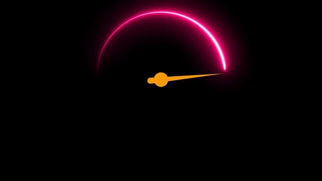 Glowing neon speedometer concept on the transparent background.  neon line Digital speed meter animation. Animation of 4k video. 