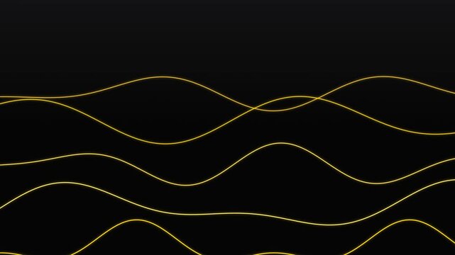 Abstract dark obsidian background with glowing thin gold wave lines. This elegant seamless motion graphic loop is perfect for luxury corporate presentations and minimal fluid backdrops.