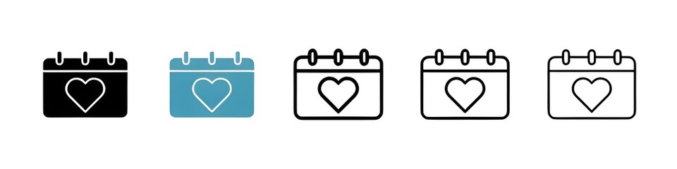 Calendar heart line icon vector set. Thin line customizable illustration. Contour symbol. Vector isolated outline drawing. Editable stroke
