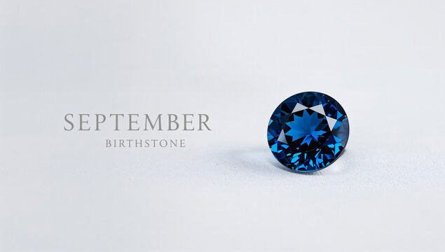 stunning blue sapphire gemstone september birthstone elegant silver text luxury jewelry photography soft white background shallow depth of field sparkle