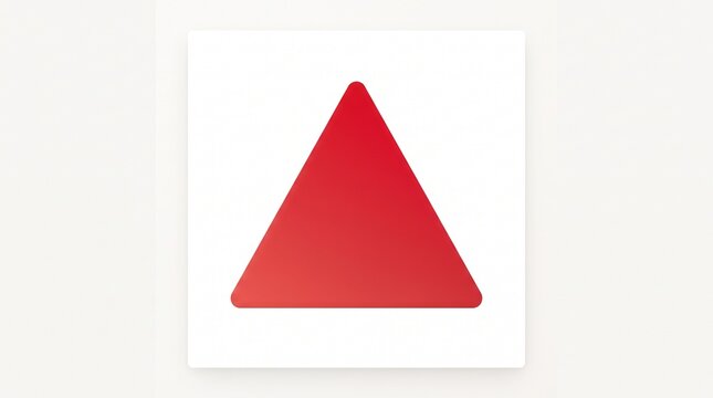 Minimalist red triangle icon on white background, geometric symbol for warning or direction, simple graphic element for UI design