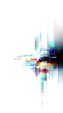 Abstract RGB digital glitch cross with pixelated scanline distortion and chromatic aberration