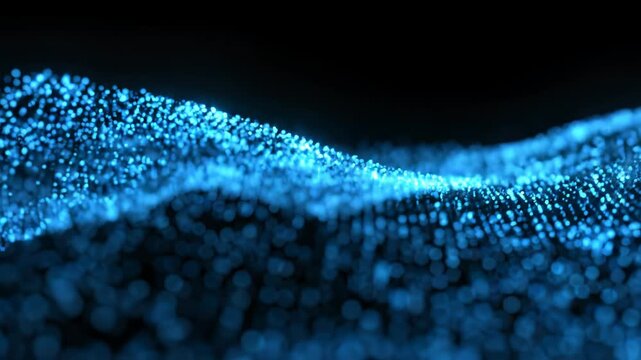 Blue Digital Particle Wave Flowing on Dark Background &ndash; Futuristic Tech Animation