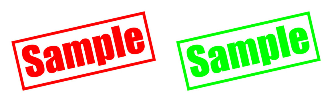 Two sample stamps in red and green on a transparent background