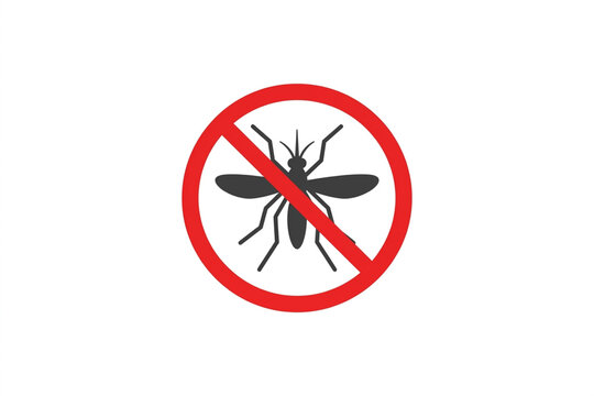 Anti mosquito sign with red prohibition circle silhouette
