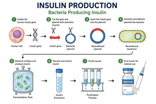 Recombinant Insulin Production Using Bacteria Vector Illustration
