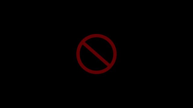 A red stop sign icon animation on black background. Prohibition sign icon representing restricted or blocked activity.