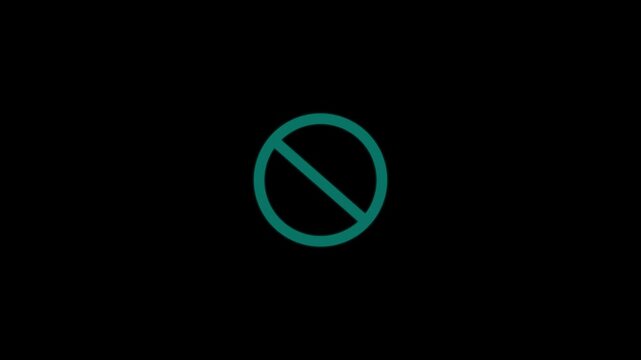 A blow stop sign icon animation on black background. Prohibition sign icon representing restricted or blocked activity.