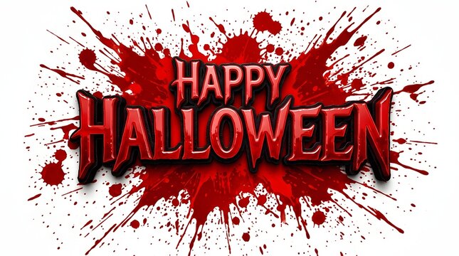 Happy halloween text with blood splatter effect isolated on white background
