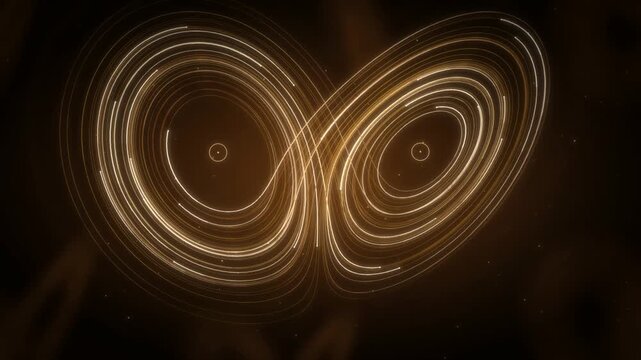 Lorenz Strange Attractor Butterfly Weaving Through 3D Phase Space seamless loop in bright amber tones