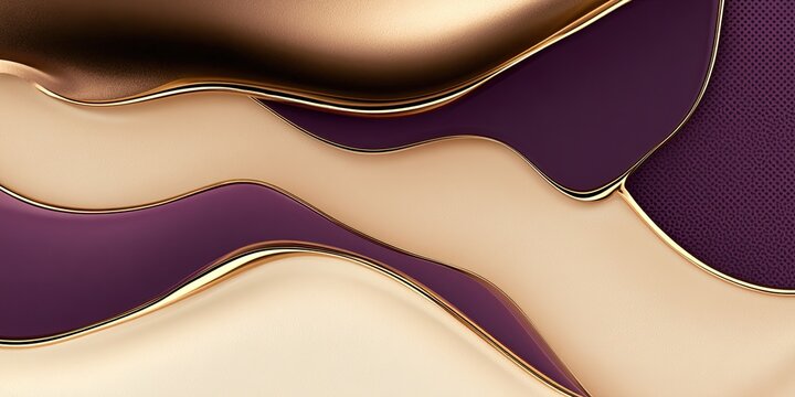 Elegant Abstract Background with Flowing Waves of Gold, Cream, and Deep Purple.