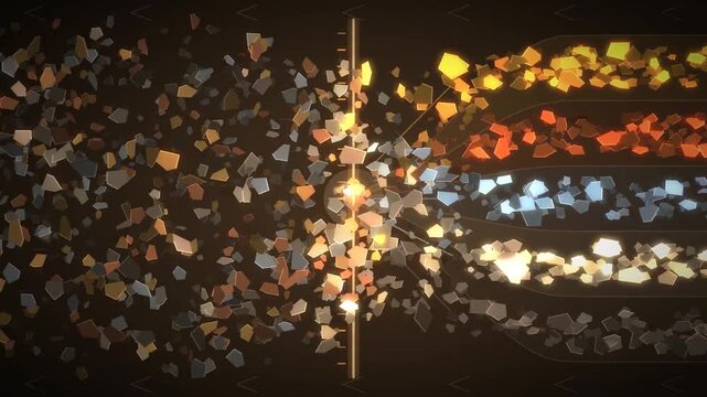 Abstract Recycling Sorting Line Material Fragments Separating Into Sorted Streams Seamless Loop in rich amber tones