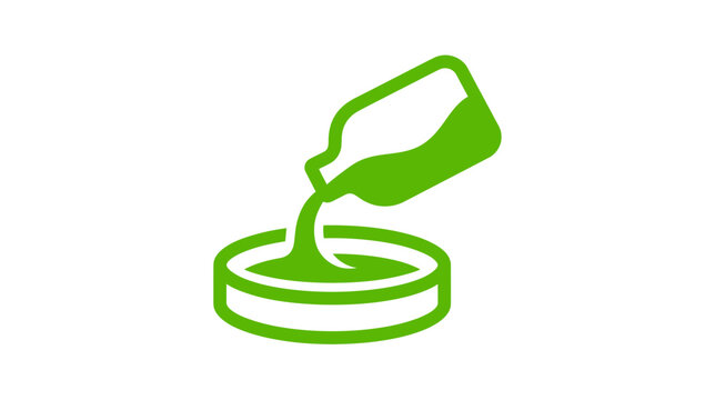 Green liquid poured from bottle into petri dish icon