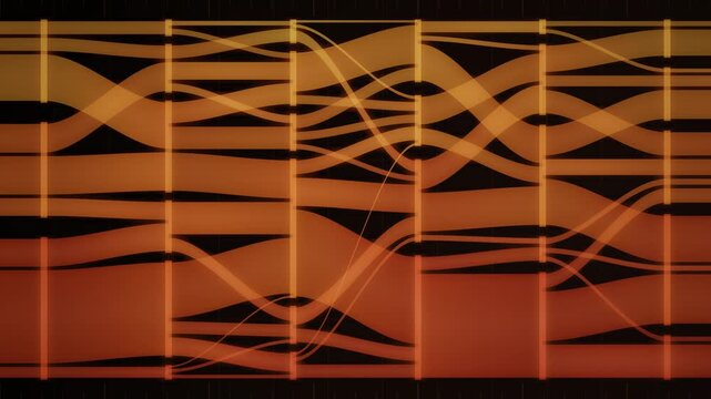 Abstract Sankey Diagram Ribbons Branching Between Layered Nodes Data Flow Visualization Seamless Loop in bright ember tones