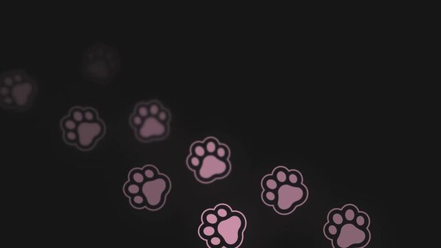 paw foot trail print in pink. Dog, puppy silhouette animal diagonal tracks for t-shirts, backgrounds, patterns, websites, showcases design, greeting cards, motion design animation