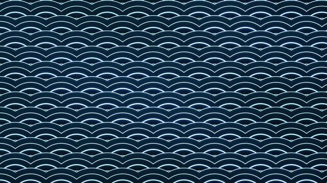 Seigaiha Japanese Wave Pattern Indigo and Gold Traditional Motion Background Seamless Loop in rich azure tones