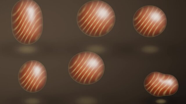 Soft Body Jelly Blobs Drop Land Squash and Ring With Refracted Inner Light Seamless Loop in deep amber tones