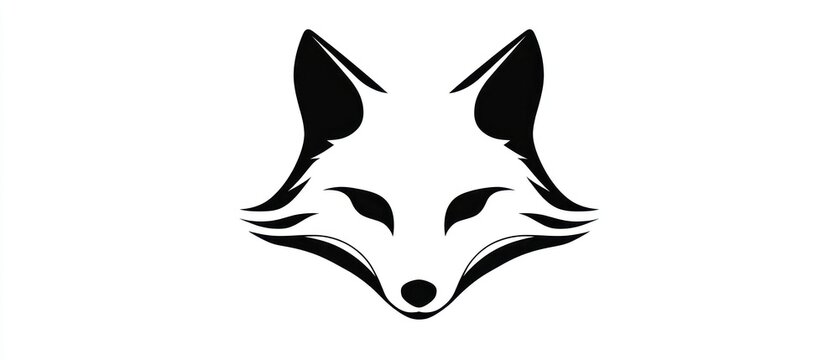 Stylized fox head vector graphic black and white minimalist illustration