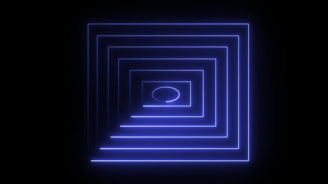 A dynamic animated neon tunnel effect featuring glowing geometric lights and a seamless looping motion on a dark background.