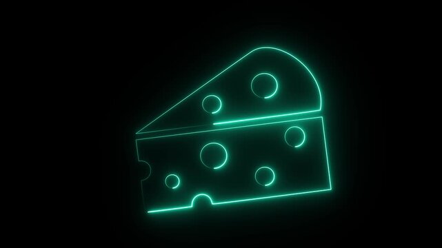 A glowing neon line cheese icon, often used in graphic design or video stock footage.