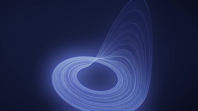 Chaotic Strange Attractor Light Trails Flowing Through Rotating 3D Phase Space seamless loop in calm indigo tones