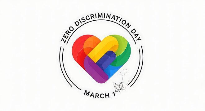 Zero Discrimination Day Celebration Logo Design with Colorful Heart Symbol.