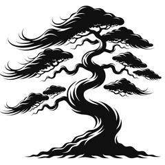 Fototapeta premium Stylized bonsai tree silhouette minimalist design with silhouette japanese minimalist oriental
