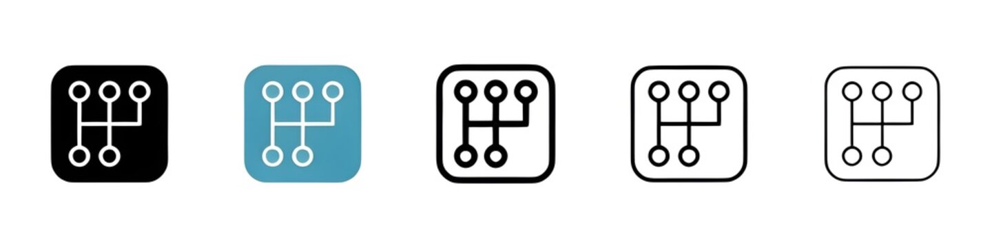 car gearbox vector thin line icon set. gear transmission vector symbol. automatic gear shift sign for web ui designs. Thin line customizable illustration. Contour symbol. Vector. Editable stroke