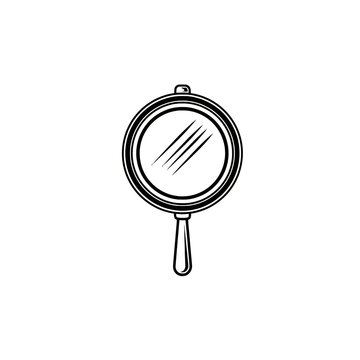 Handheld round vanity mirror with handle line art