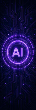 Glowing artificial intelligence symbol with futuristic neon circuit board