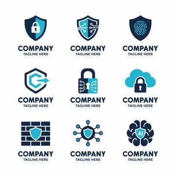 Cybersecurity and data protection logo set