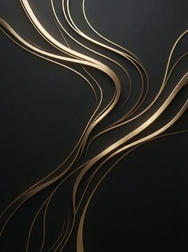 Abstract golden lines on black background elegant wavy ribbon design