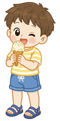 Cute Boy Eating Ice Cream Summer Dessert PNG Illustration