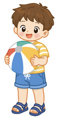 Cute Boy Holding Beach Ball Summer PNG Illustration