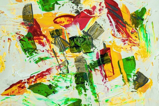 Colorful Abstract Expressionist Painting with Red Green and Yellow