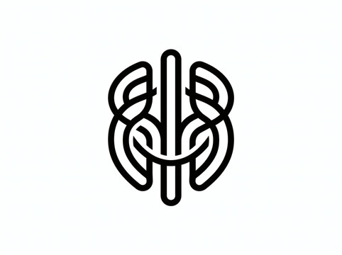 Symmetrical line art emblem featuring an ornate shield crest with central vertical axis and smooth loops. Elegant vector logo for security, legal consulting, mental health, and luxury brand.
