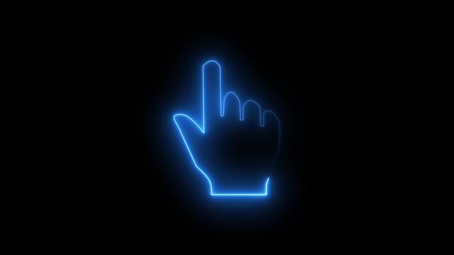 Glowing neon raised open palm hand with five fingers spread in greeting gesture 4K video animation.