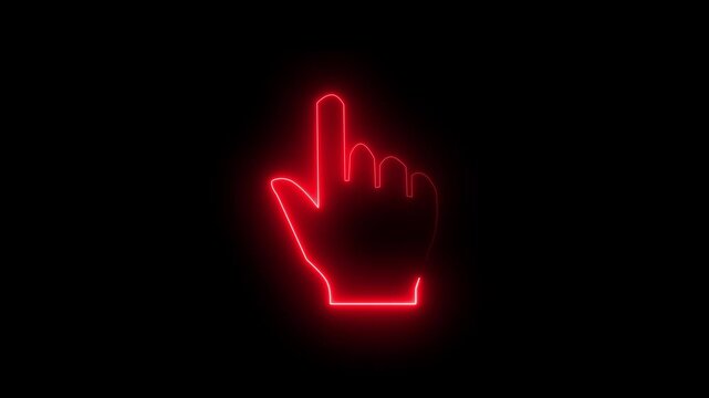 Glowing neon raised open palm hand with five fingers spread in greeting gesture 4K video animation.