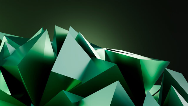 Contemporary Green Geometric Background with Angular Structures and Deep Spatial Dimension