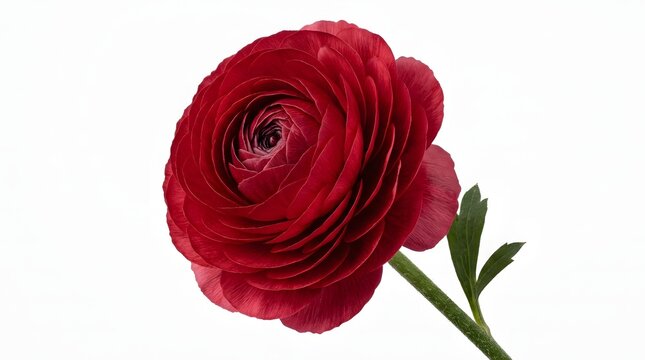 Red ranunculus flower. Isolated blooming buttercup on white background.
