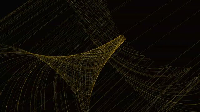 Golden network lines converging into a funnel shape representing digital connectivity and advanced data flow structures