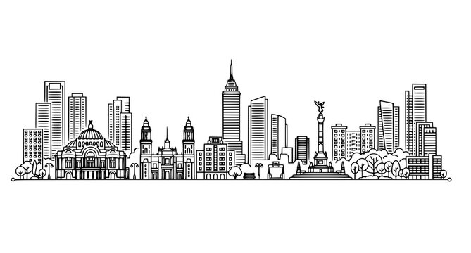 Modern Mexico City Urban Architecture Skyline Outline Vector