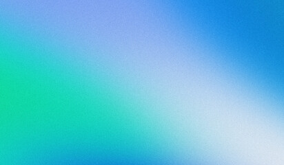 Fototapeta premium Vibrant Emerald Green, Sky Blue, Periwinkle, and Soft White Abstract Gradient Background Featuring Heavy Grainy Noise Texture with Smooth Light Blend